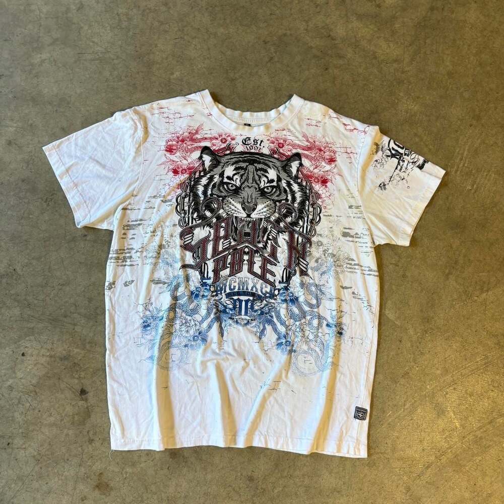White Y2K South Pole Tiger Graphic Tee, Men's Size XL - Vintage Streetwear